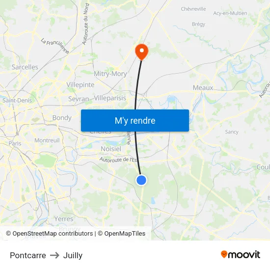 Pontcarre to Juilly map