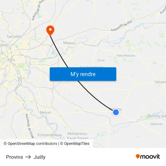 Provins to Juilly map