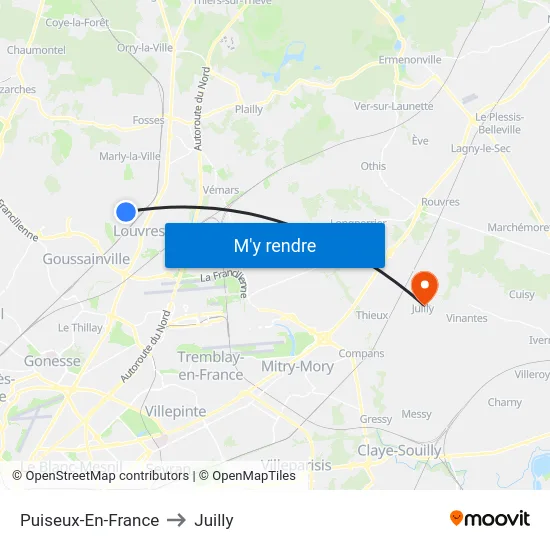 Puiseux-En-France to Juilly map