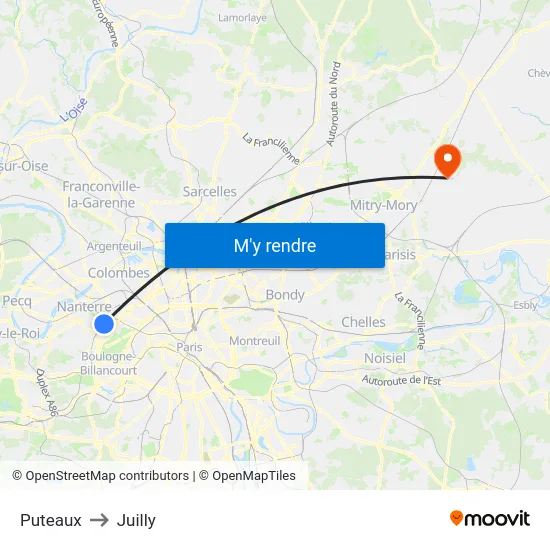 Puteaux to Juilly map