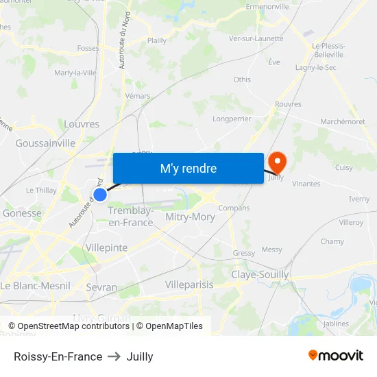 Roissy-En-France to Juilly map