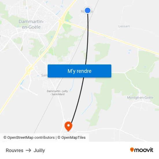 Rouvres to Juilly map