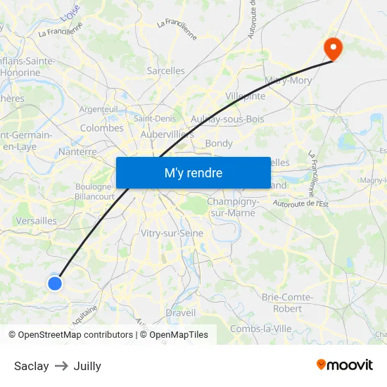 Saclay to Juilly map