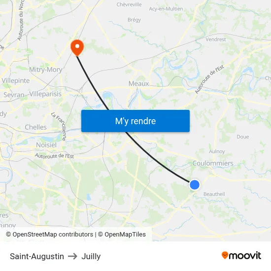 Saint-Augustin to Juilly map