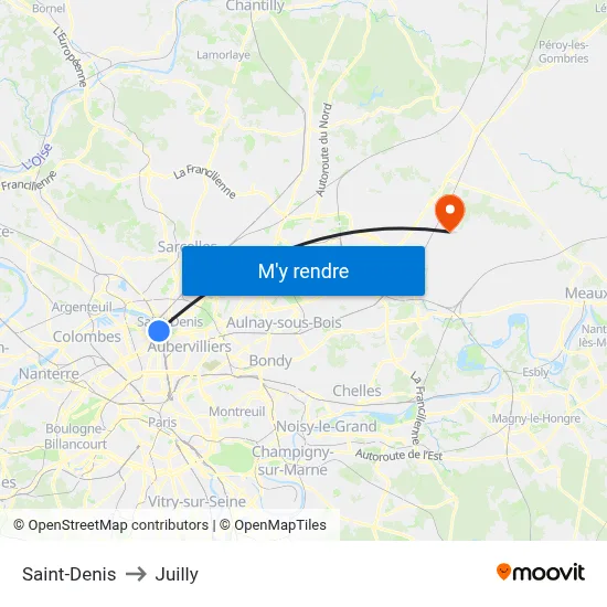 Saint-Denis to Juilly map