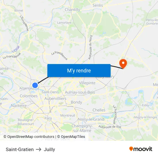 Saint-Gratien to Juilly map