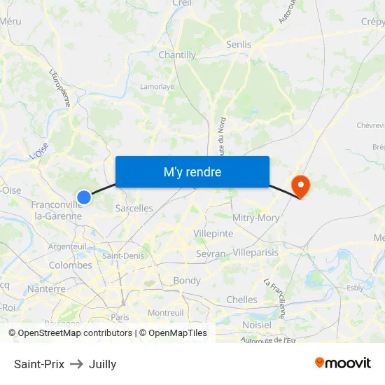 Saint-Prix to Juilly map
