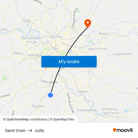 Saint-Vrain to Juilly map