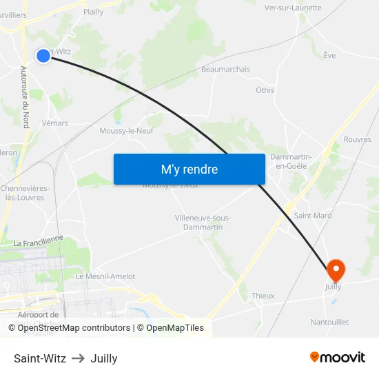 Saint-Witz to Juilly map