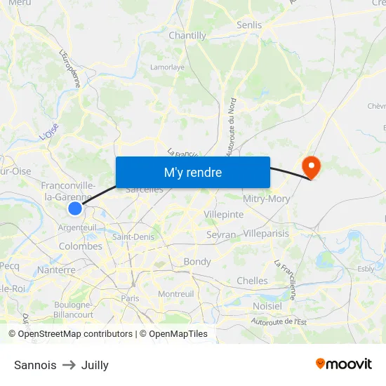 Sannois to Juilly map