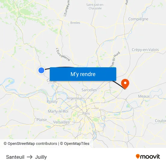Santeuil to Juilly map