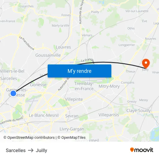 Sarcelles to Juilly map