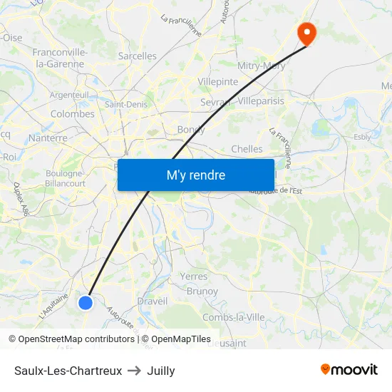 Saulx-Les-Chartreux to Juilly map