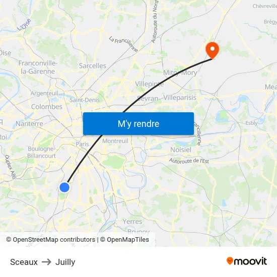 Sceaux to Juilly map