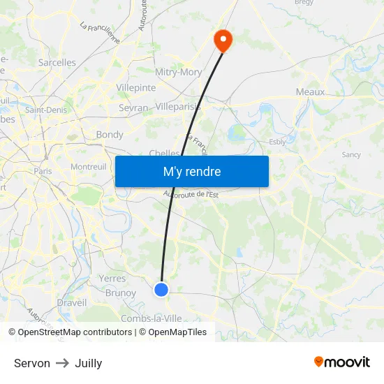 Servon to Juilly map