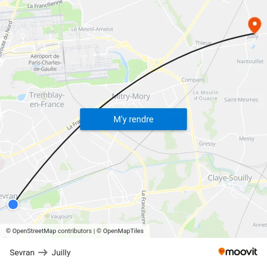 Sevran to Juilly map