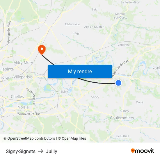 Signy-Signets to Juilly map