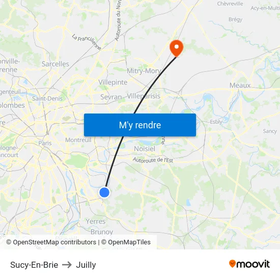 Sucy-En-Brie to Juilly map