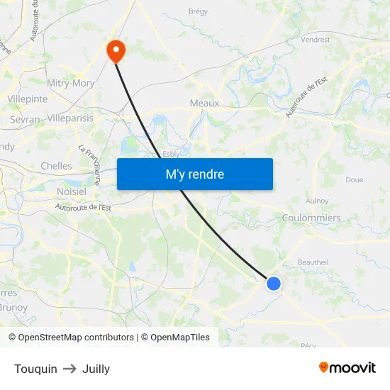 Touquin to Juilly map
