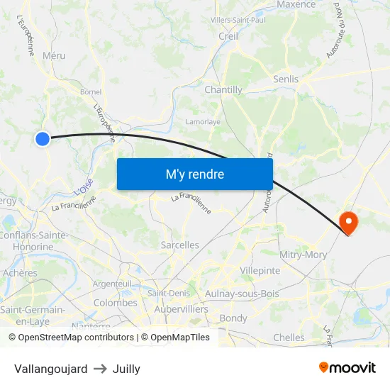Vallangoujard to Juilly map