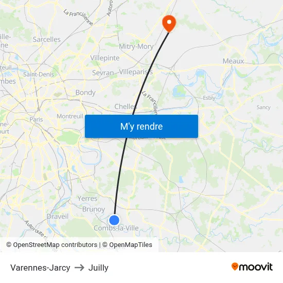 Varennes-Jarcy to Juilly map