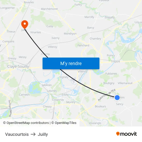 Vaucourtois to Juilly map
