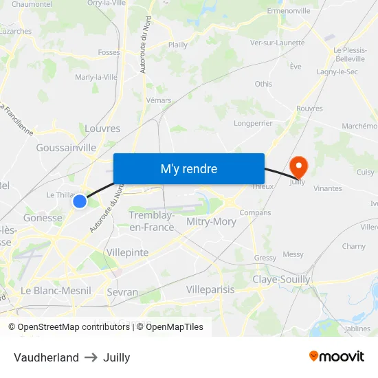Vaudherland to Juilly map