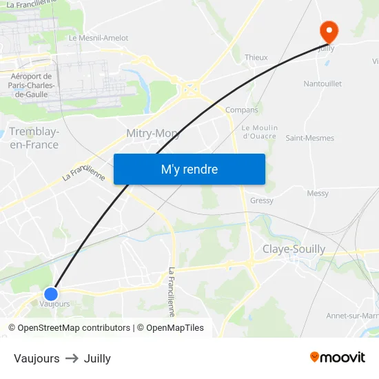 Vaujours to Juilly map