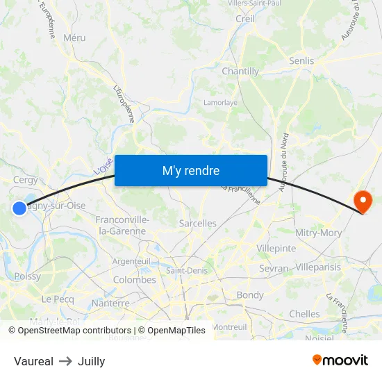 Vaureal to Juilly map