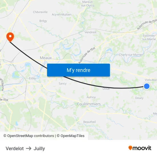 Verdelot to Juilly map
