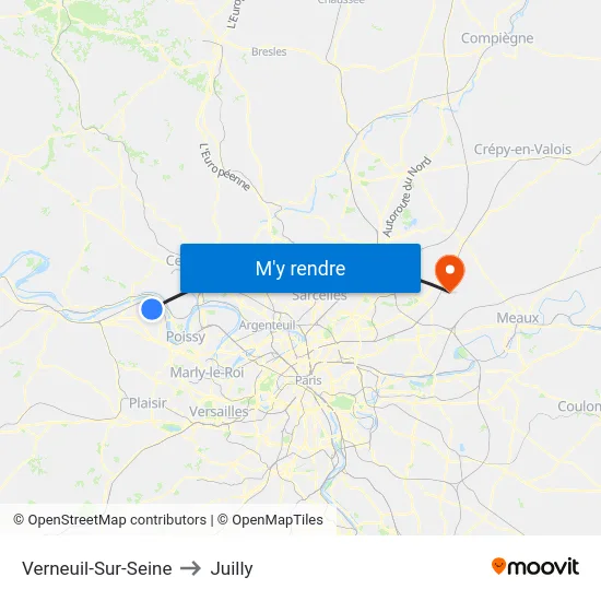 Verneuil-Sur-Seine to Juilly map