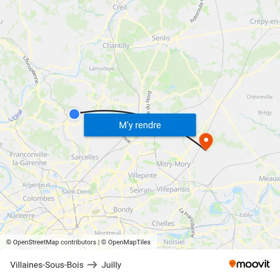 Villaines-Sous-Bois to Juilly map