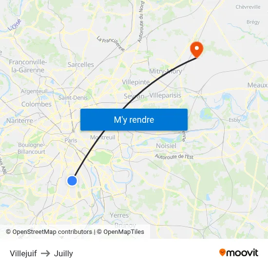 Villejuif to Juilly map