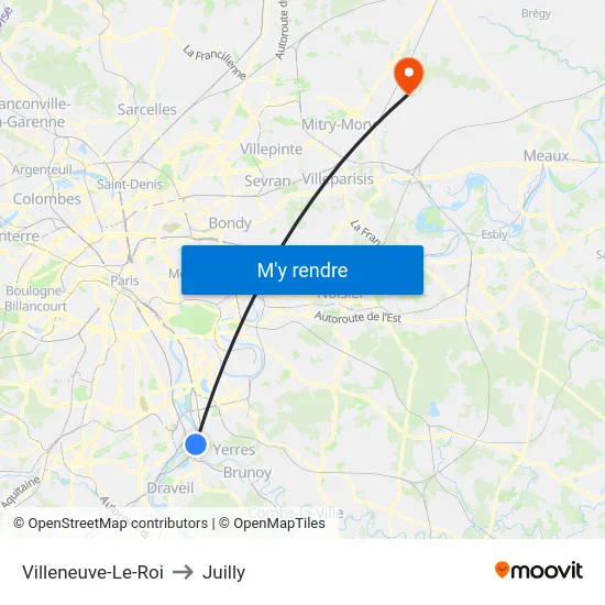 Villeneuve-Le-Roi to Juilly map