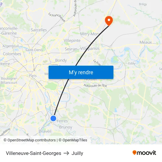 Villeneuve-Saint-Georges to Juilly map