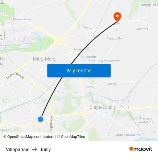 Villeparisis to Juilly map