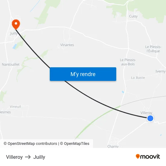 Villeroy to Juilly map