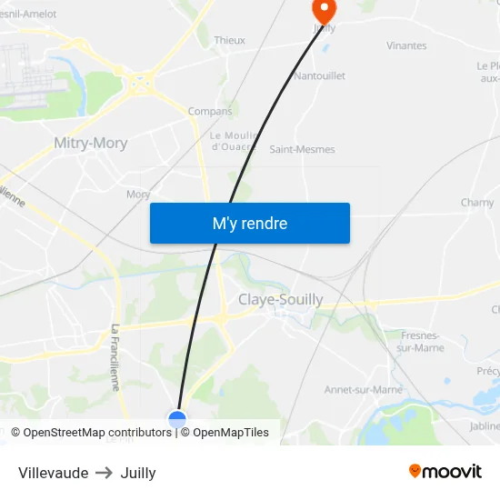 Villevaude to Juilly map