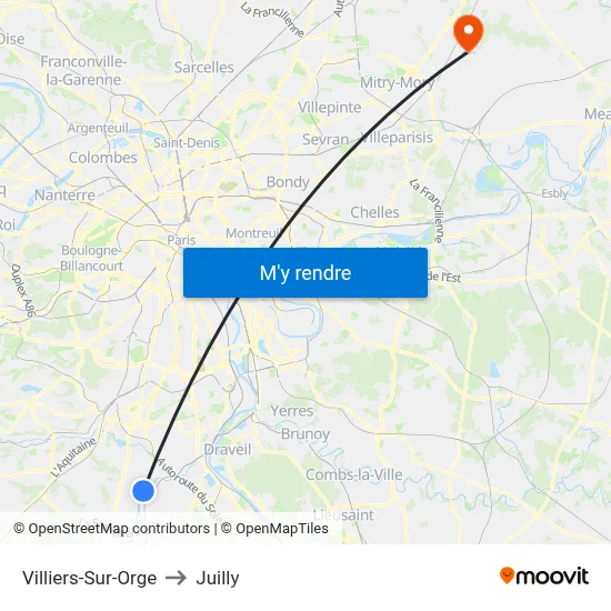 Villiers-Sur-Orge to Juilly map