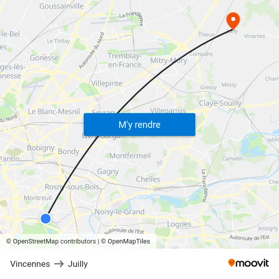 Vincennes to Juilly map