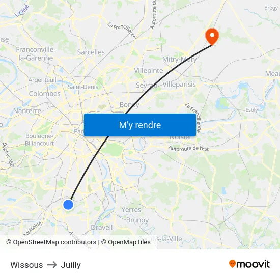 Wissous to Juilly map