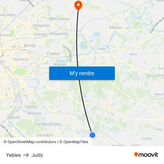 Yebles to Juilly map