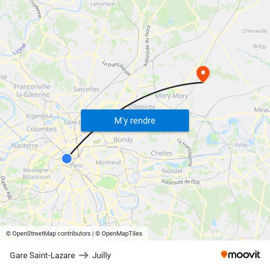 Gare Saint-Lazare to Juilly map