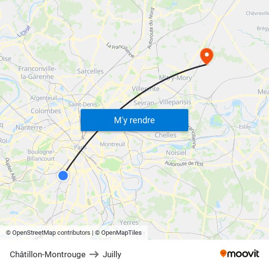 Châtillon-Montrouge to Juilly map