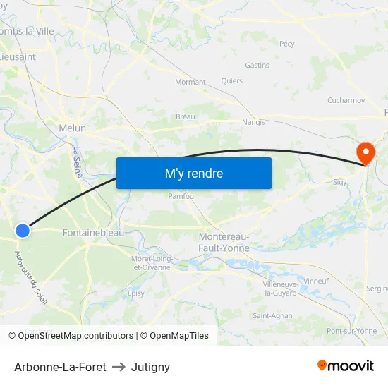 Arbonne-La-Foret to Jutigny map