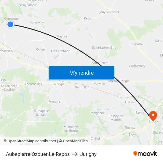 Aubepierre-Ozouer-Le-Repos to Jutigny map