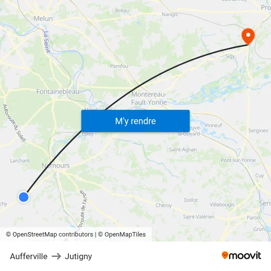 Aufferville to Jutigny map