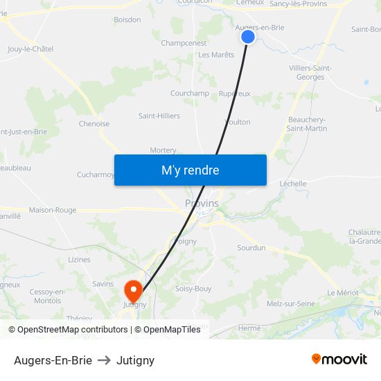 Augers-En-Brie to Jutigny map
