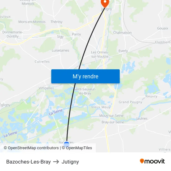 Bazoches-Les-Bray to Jutigny map
