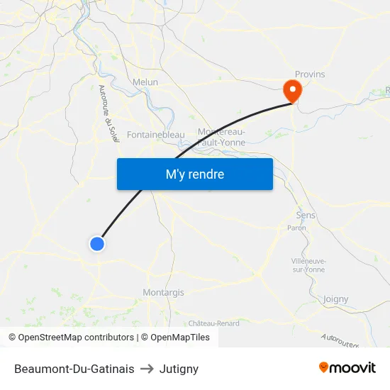 Beaumont-Du-Gatinais to Jutigny map